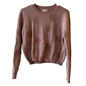 Hazel Moon Womens L Brown Solid Rib-Knit Round Neck Long Sleeve Pullover Sweater